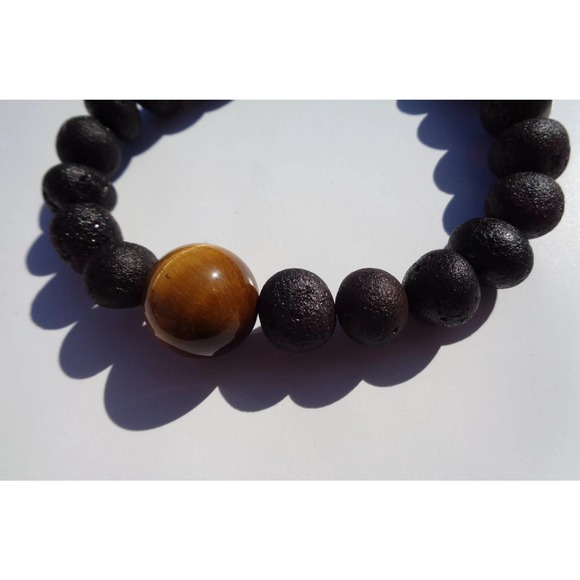 Amber Bracelet w Tigers Eye Bead, Unisex Bracelet, Baltic Amber Bracelet - Picture 2 of 9